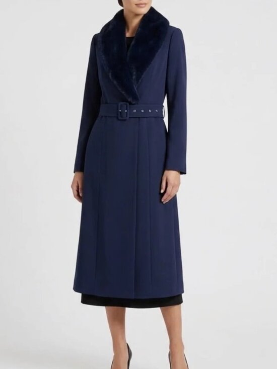 naked wardrobe Jackets & Blazers - Naked wardrobe, The statement, fur trimmed long trench coat with belt. Size S